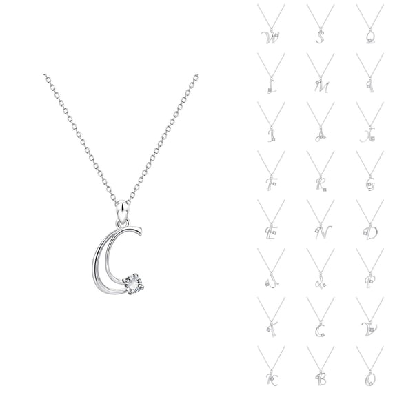 Initial Necklaces for Women A-Z Silver Rhinestone Pendant Charm Necklace Fashion Jewelry Accessories Gift