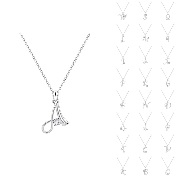 Initial Necklaces for Women A-Z Silver Rhinestone Pendant Charm Necklace Fashion Jewelry Accessories Gift