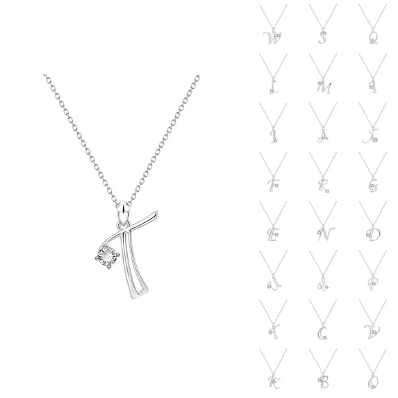 Initial Necklaces for Women A-Z Silver Rhinestone Pendant Charm Necklace Fashion Jewelry Accessories Gift