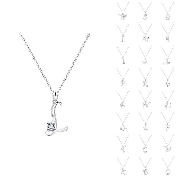 Initial Necklaces for Women A-Z Silver Rhinestone Pendant Charm Necklace Fashion Jewelry Accessories Gift
