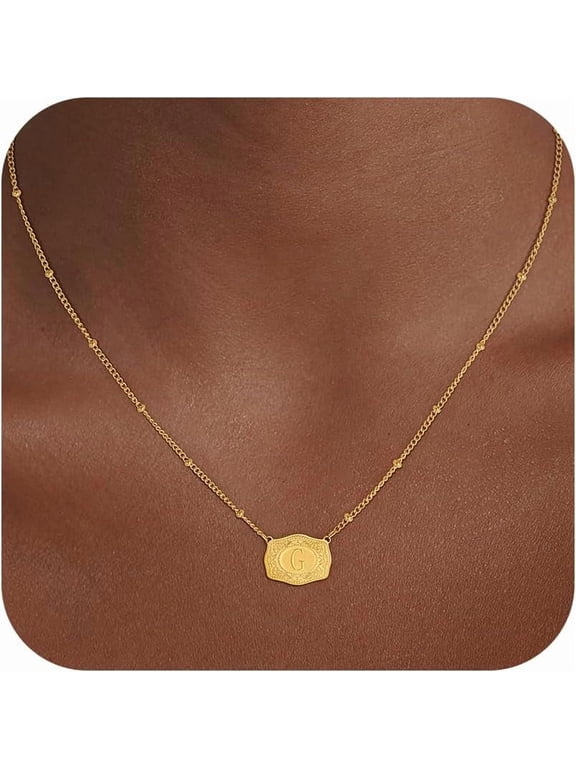 Initial Necklaces for Women Gold Plated/Silver Initial Letter Pendant Necklaces with Embossed Belt Buckle