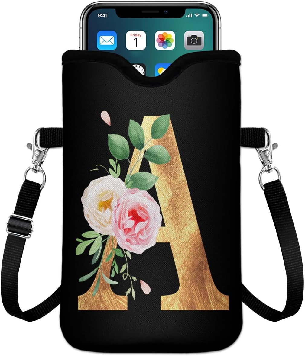 Initial Neoprene Cell Phone Sleeve Pouch with Crossbody
