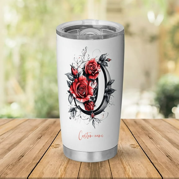 Initial 'O' 20oz Floral Tumbler, Personalized Stainless Steel Insulated Cup with Lid, Custom Drinkware for Mom, Sister, Friends, Birthday, Bridesmaid Party, Wedding Celebration