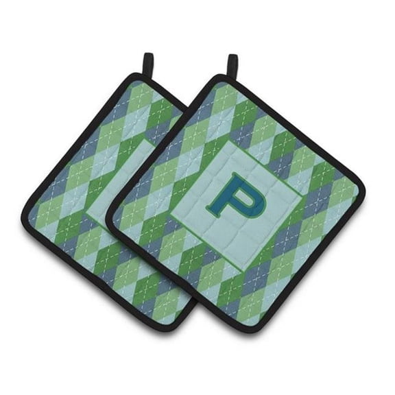 Initial P Monogram - Blue Argoyle Pair of Pot Holders - 7.5 x 3 x 7.5 in.