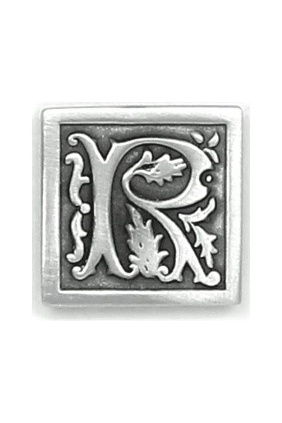 Initial Pin - Gift Packaged - Magnetic Back Closure No holes in Clothes - Handcrafted Pewter Made in USA - Antique Finished (Initial R)