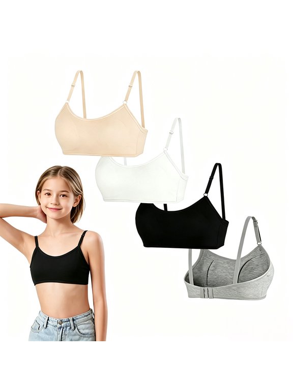 Initial Puberty Skin Friendly Mild Cushion Cotton First Training Bra Pre Teenagers Ages 10-16 Wire-Free Light Cushion, Modifiable Slim Straps Sweat Resistant Light Weight Developmental Bra