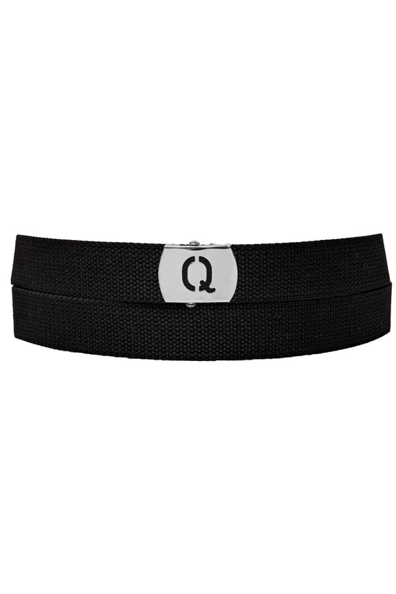 Initial Q Buckle Black Adjustable Canvas Web Belt With Metal Buckle 32 to 72