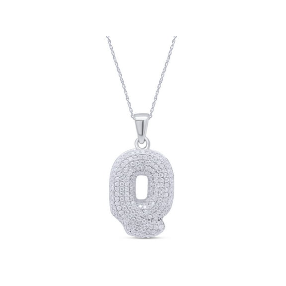 Initial"Q" Pendant Necklace For Women Lab Created Moissanite Diamond In 14k White Gold Plated Sterling Silver 18" Chain (G-H Color,1.10 Cttw)