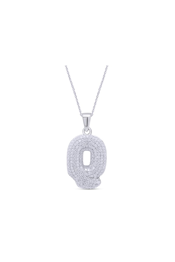 Initial"Q" Pendant Necklace For Women Lab Created Moissanite Diamond In 14k White Gold Plated Sterling Silver 18" Chain (G-H Color,1.10 Cttw)