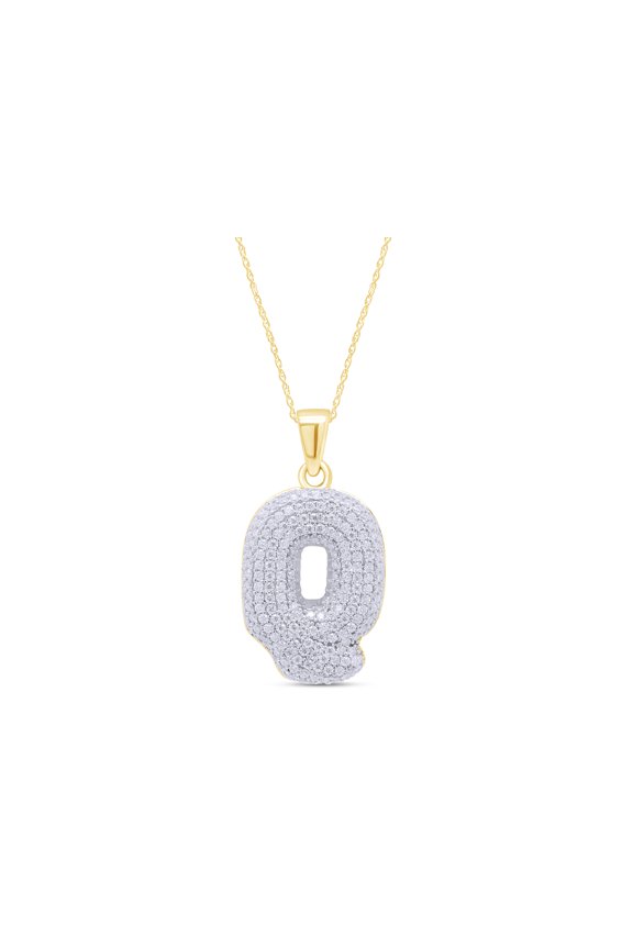 Initial"Q" Pendant Necklace For Women Lab Created Moissanite Diamond In 14k Yellow Gold Plated Sterling Silver 18" Chain (G-H Color,1.10 Cttw)