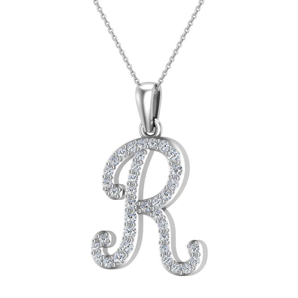 Initial R Letter Necklace Diamond Necklaces Women-Men 18K White Gold ...