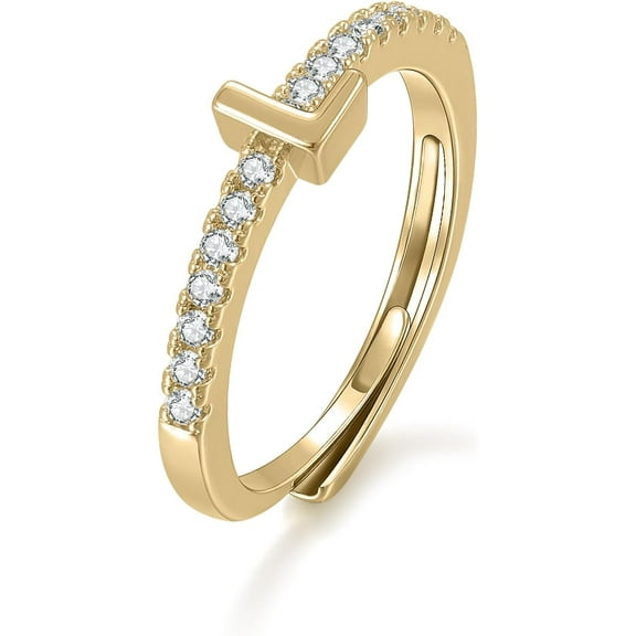Initial Rings For Women Gold rings Copper Plated With 14k gold Zircon Adjustable Rings For Women Gold Jewelry For Women Gift Initial Ring