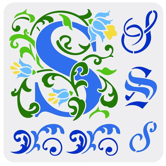 Initial S Painting Stencil 11.8x11.8inch Reusable Graffiti Letter S Drawing Template