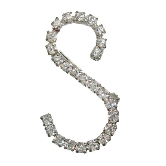 Initial "S" Pin Brooch Pave Rhinestones Silver Tone 1 1/2" Ladies Adult Female Women