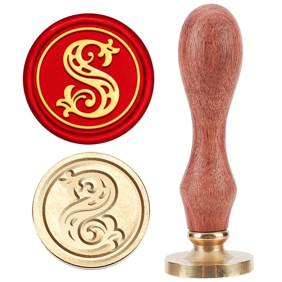 Initial S Wax Seal Stamp 25mm/0.98inch Vintage Alphabet S Removable Sealing Stamp with Brass Head Wooden Handle Great for Wedding
