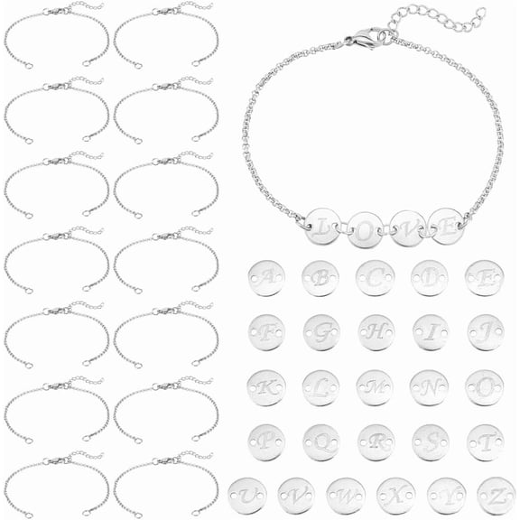 Initial Stainless Steel Chain Bracelet 16.5mm Long DIY Jewelry Making Kit Personalized Engraved Letter Bracelet Stainless Steel Color