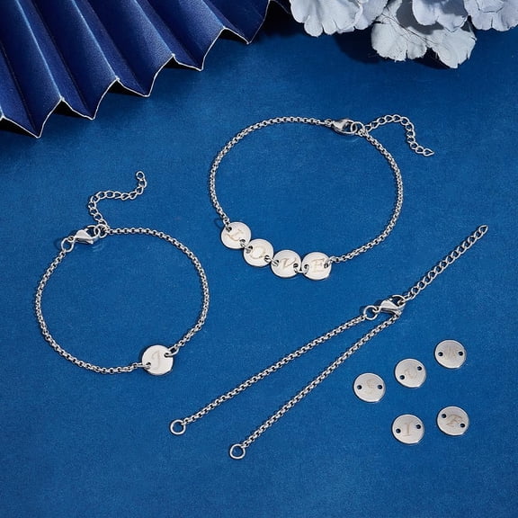 Initial Stainless Steel Chain Bracelet 16.5mm Long DIY Jewelry Making Kit Personalized Engraved Letter Bracelet