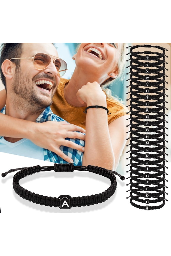 Initial String Bracelets for Women Men Girls Boys Handmade Rope Minimalist Jewelry Matching Couple Accessory,One Size,Black L