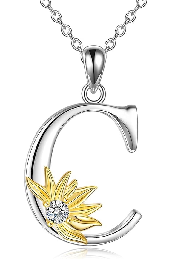 Initial Sunflower Necklace for Women 925 Sterling Sliver Sunflower Pendant Necklace Letter Initial Pendant Chain