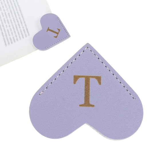 Initial T Corner Bookmarks,  Heart Shape Leather Book Marks Page Markers Cute Page Clip for Men Women Teacher Reader Book Lover Writers, Purple