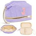 thumbnail image 1 of Initial Travel Makeup Bag for Women, Personalized Gift Large Double Layer Make Up Gift Cute Cosmetic Bag for Girl Makeup Pouch Wide-open Roomy Makeup Travel Bags Birthday Gifts for Her Beige, 1 of 13
