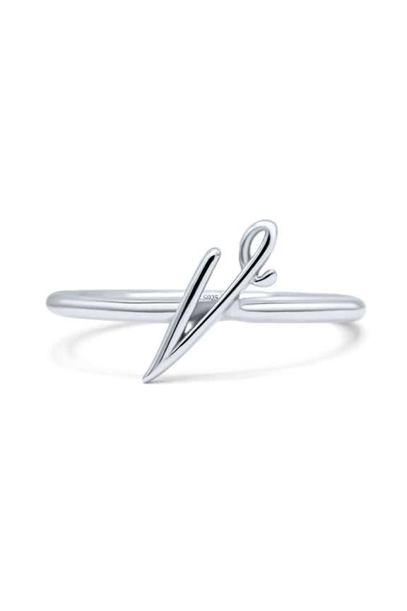 Initial V Alphabet Letter Name Monogram Stackable Ring Band 925 Sterling Silver Size 9