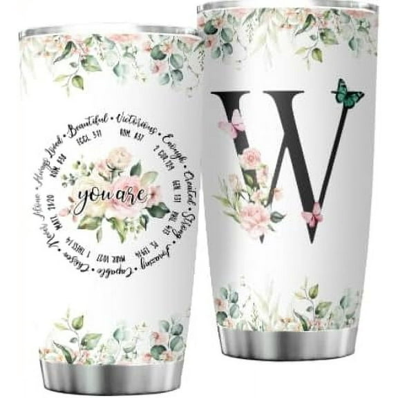 Initial W Tumbler 20oz, Monogrammed Gift for Women Birthday Mothers Day Religious Gift, Christian Gift for Women Initial Coffee Mug