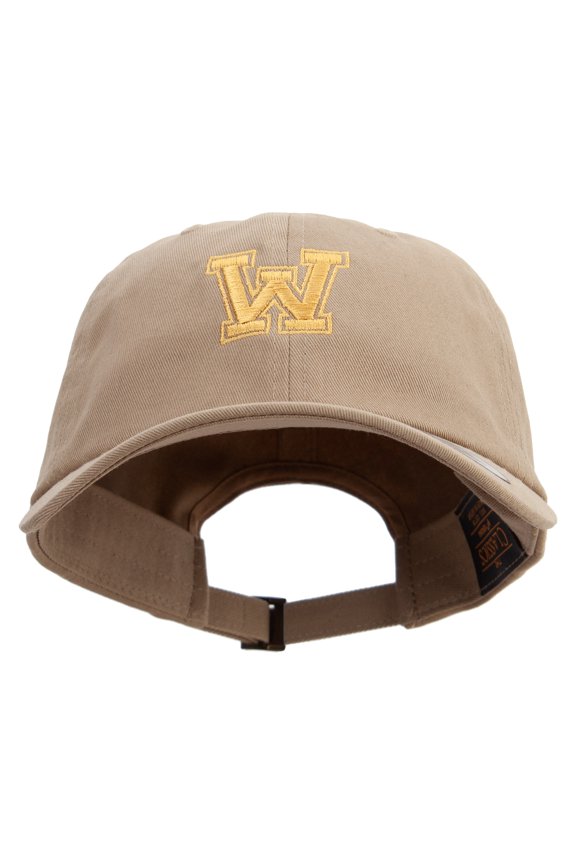 Initial Washington Sign Embroidered Unstructured Low Profile 6 panel Cotton Cap - Khaki OSFM
