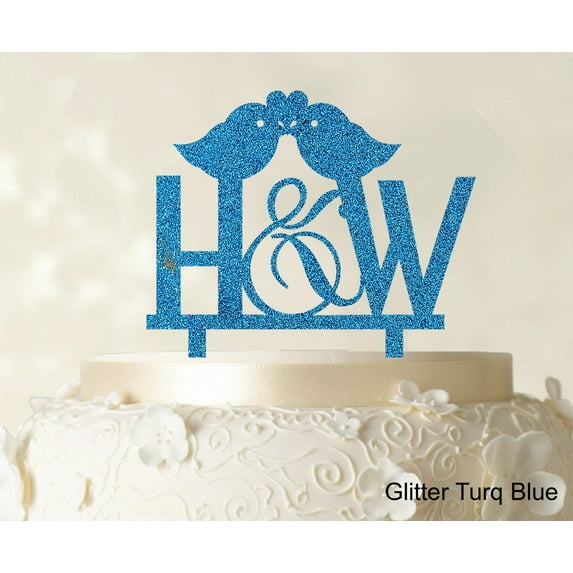 "Initial Wedding Cake Topper Custom Glitter Turquoise Blue Cake Topper Color Option Available 5""-7"" Inches Wide"
