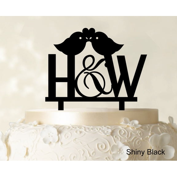"Initial Wedding Cake Topper Custom Shiny Black Cake Topper Color Option Available 5""-7"" Inches Wide"