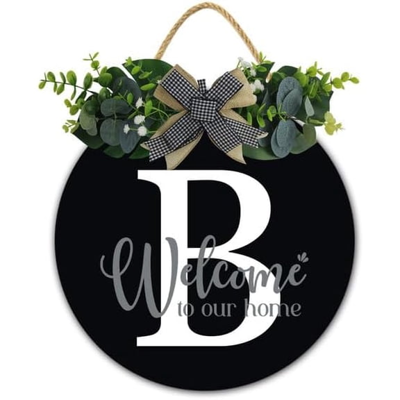 Initial Wreath Letter B - Monogrammed Door Hanger, New Home Housewarming Gift, Family Last Name Initial Front Door Welcome Hanging Sign, 12 IN Last Name All Year Round Porch Wreath