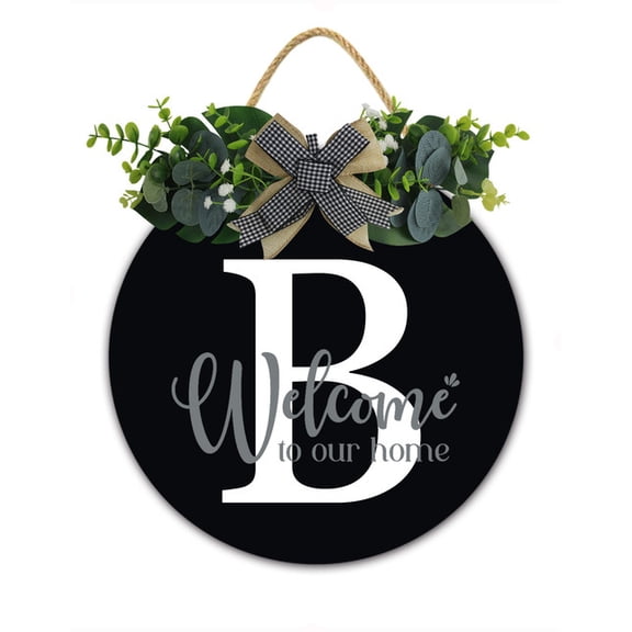Initial Wreath Letter B - Monogrammed Door Hanger, New Home Housewarming Gift, Family Last Name Initial Front Door Welcome Hanging Sign, 12 IN Last Name All Year Round Porch Wreath