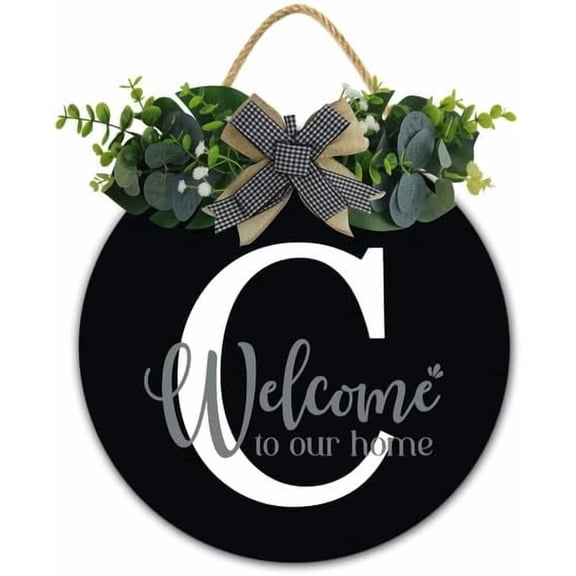 Initial Wreath Letter C - Monogrammed Door Hanger, New Home Housewarming Gift, Family Last Name Initial Front Door Welcome Hanging Sign, 12 IN Last Name All Year Round Porch Wreath