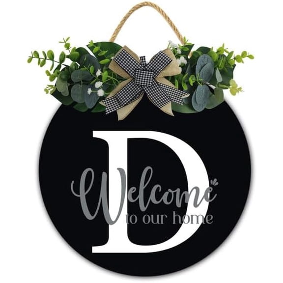 Initial Wreath Letter D - Monogrammed Door Hanger, New Home Housewarming Gift, Family Last Name Initial Front Door Welcome Hanging Sign, 12 IN Last Name All Year Round Porch Wreath