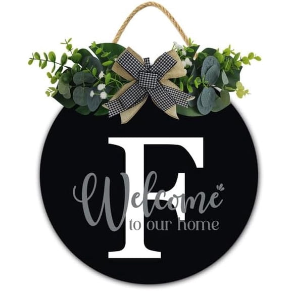 Initial Wreath Letter F - Monogrammed Door Hanger, New Home Housewarming Gift, Family Last Name Initial Front Door Welcome Hanging Sign, 12 IN Last Name All Year Round Porch Wreath
