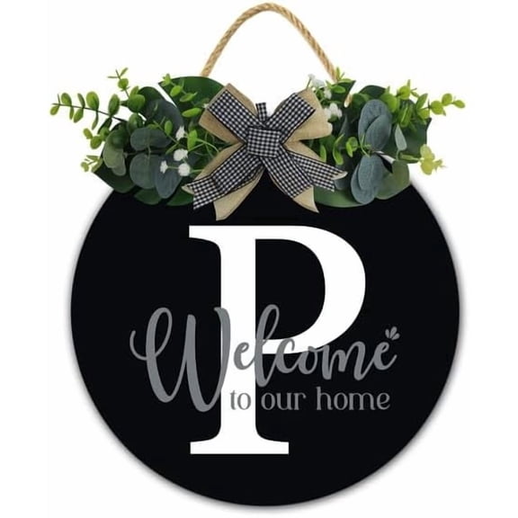 Initial Wreath Letter P - Monogrammed Door Hanger, New Home Housewarming Gift, Family Last Name Initial Front Door Welcome Hanging Sign, 12 IN Last Name All Year Round Porch Wreath