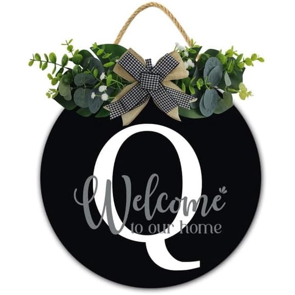 Initial Wreath Letter Q - Monogrammed Door Hanger, New Home Housewarming Gift, Family Last Name Initial Front Door Welcome Hanging Sign, 12 IN Last Name All Year Round Porch Wreath