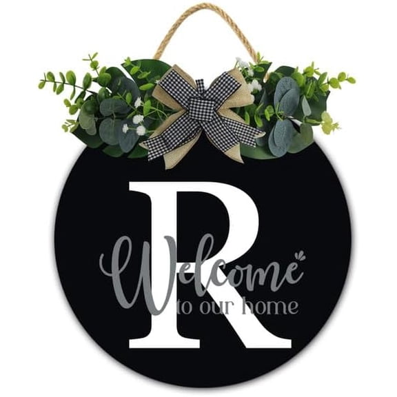 Initial Wreath Letter R - Monogrammed Door Hanger, New Home Housewarming Gift, Family Last Name Initial Front Door Welcome Hanging Sign, 12 IN Last Name All Year Round Porch Wreath