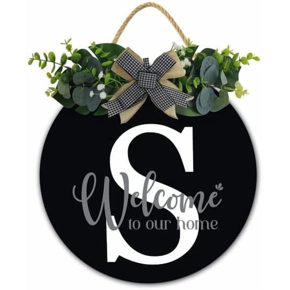 Initial Wreath Letter S - Monogrammed Door Hanger, New Home Housewarming Gift, Family Last Name Initial Front Door Welcome Hanging Sign, 12 IN Last Name All Year Round Porch Wreath