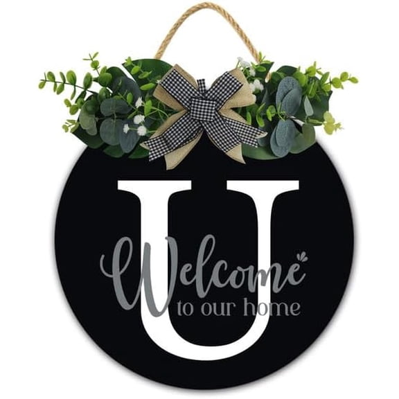 Initial Wreath Letter U - Monogrammed Door Hanger, New Home Housewarming Gift, Family Last Name Initial Front Door Welcome Hanging Sign, 12 IN Last Name All Year Round Porch Wreath