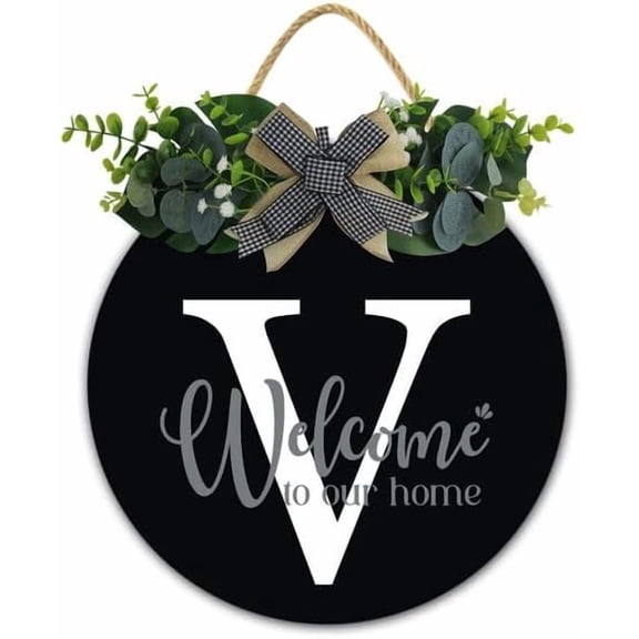 Initial Wreath Letter V - Monogrammed Door Hanger, New Home Housewarming Gift, Family Last Name Initial Front Door Welcome Hanging Sign, 12 IN Last Name All Year Round Porch Wreath