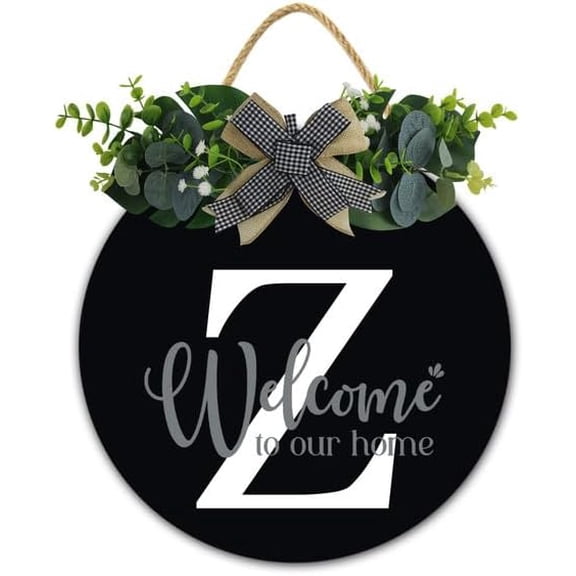 Initial Wreath Letter Z - Monogrammed Door Hanger, New Home Housewarming Gift, Family Last Name Initial Front Door Welcome Hanging Sign, 12 IN Last Name All Year Round Porch Wreath