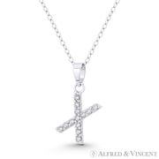 Initial "X" Cubic Zirconia CZ Crystal Pendant w/ Cable Chain Necklace in .925 Sterling Silver