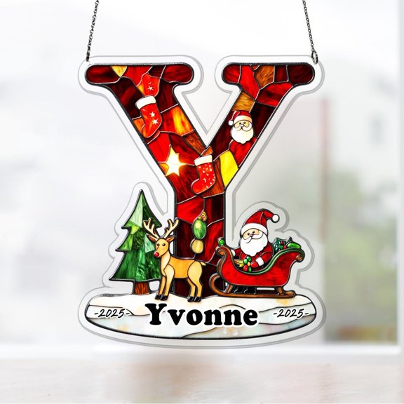 Initial Y Monogram Acrylic Suncatcher Custom Letter Holiday Window Decor Christmas Ornament Festive Teacher Gift
