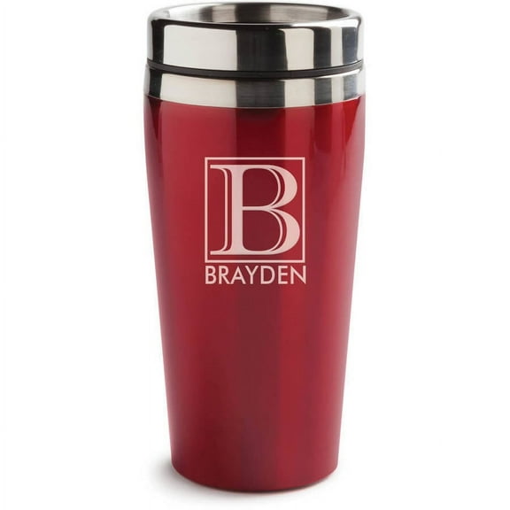 Initial and Name Personalized 16 Oz. Red Travel Mug