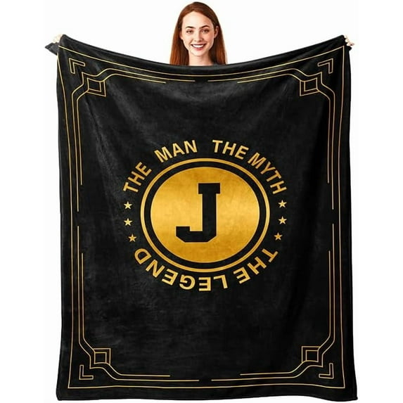 Initial birthday gifts for men, mens gifts for birthday/fathers day/Christmas, monogrammed gifts for men, gifts for him/dad/grandpa/uncle, personalized gifts for men, Letter J Blanket 50x60in