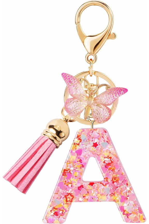 Initial letter Keychains for Women Girls Tassel Butterfly Cute Keychain for Wallet Backpack charm
