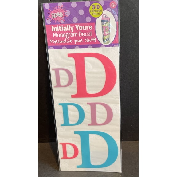 Initially Yours D Monogram Decal 3D Embossed Effect