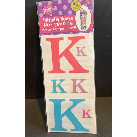 Initially Yours K Monogram Decal 3D Embossed Effect