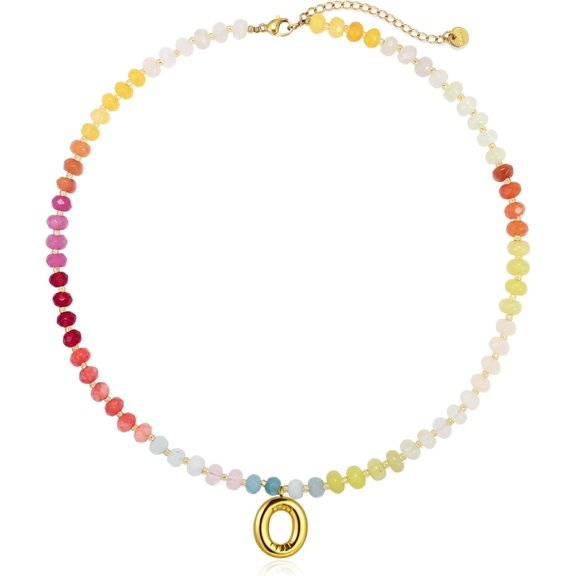 Initials A-Z Colourful Beaded Gemstone Women's Necklace Gold-plated Alphabet Pendant Necklace Natural Stone Summer Beach Handmade Jewelry Trendy Necklace